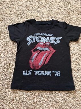 The Rolling Stones Black Kids Tee with Red Tongue Graphic